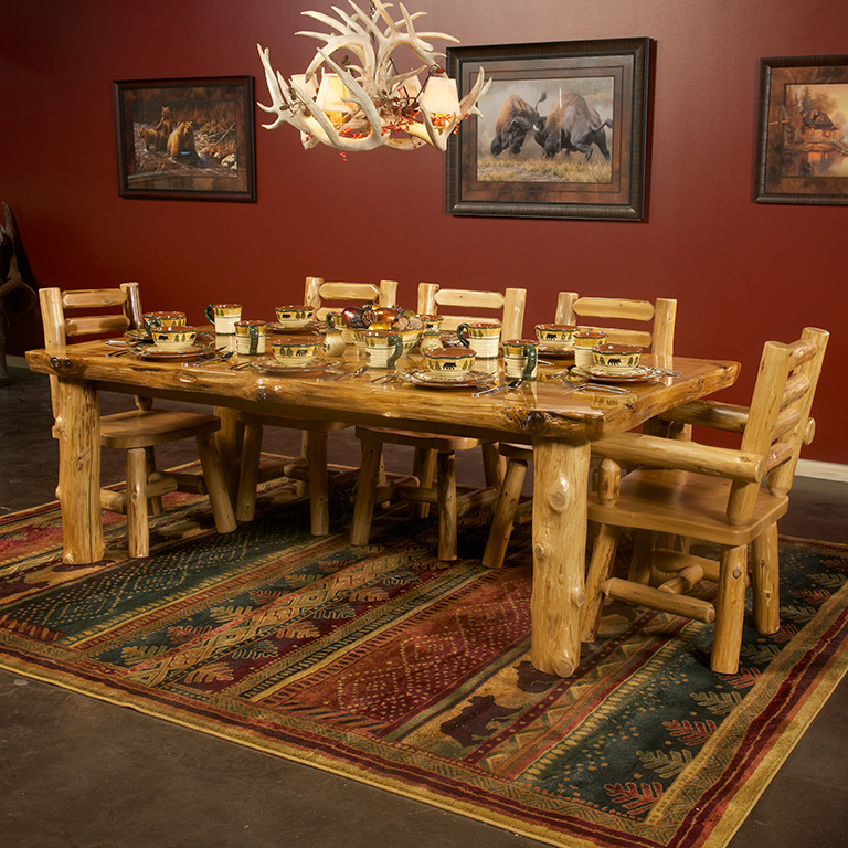 Image of Cedar Lake Solid Wood Log Dining Table
